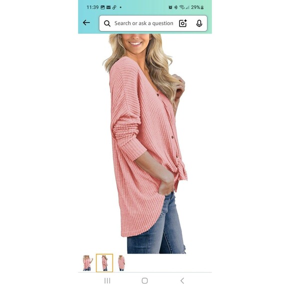 IWOLLENCE Women's Waffle Knit Tunic Top Henley Oversized Dolman High Low Pink S - Picture 6 of 9